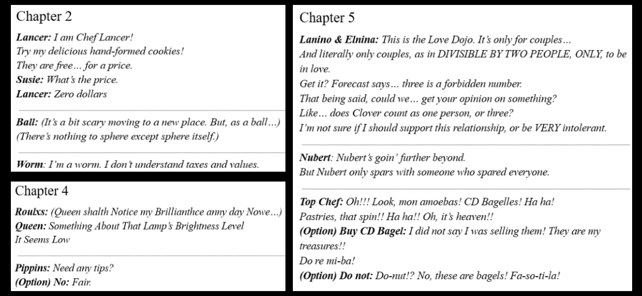 Handwritten transcripts of dialogue from Deltarune.