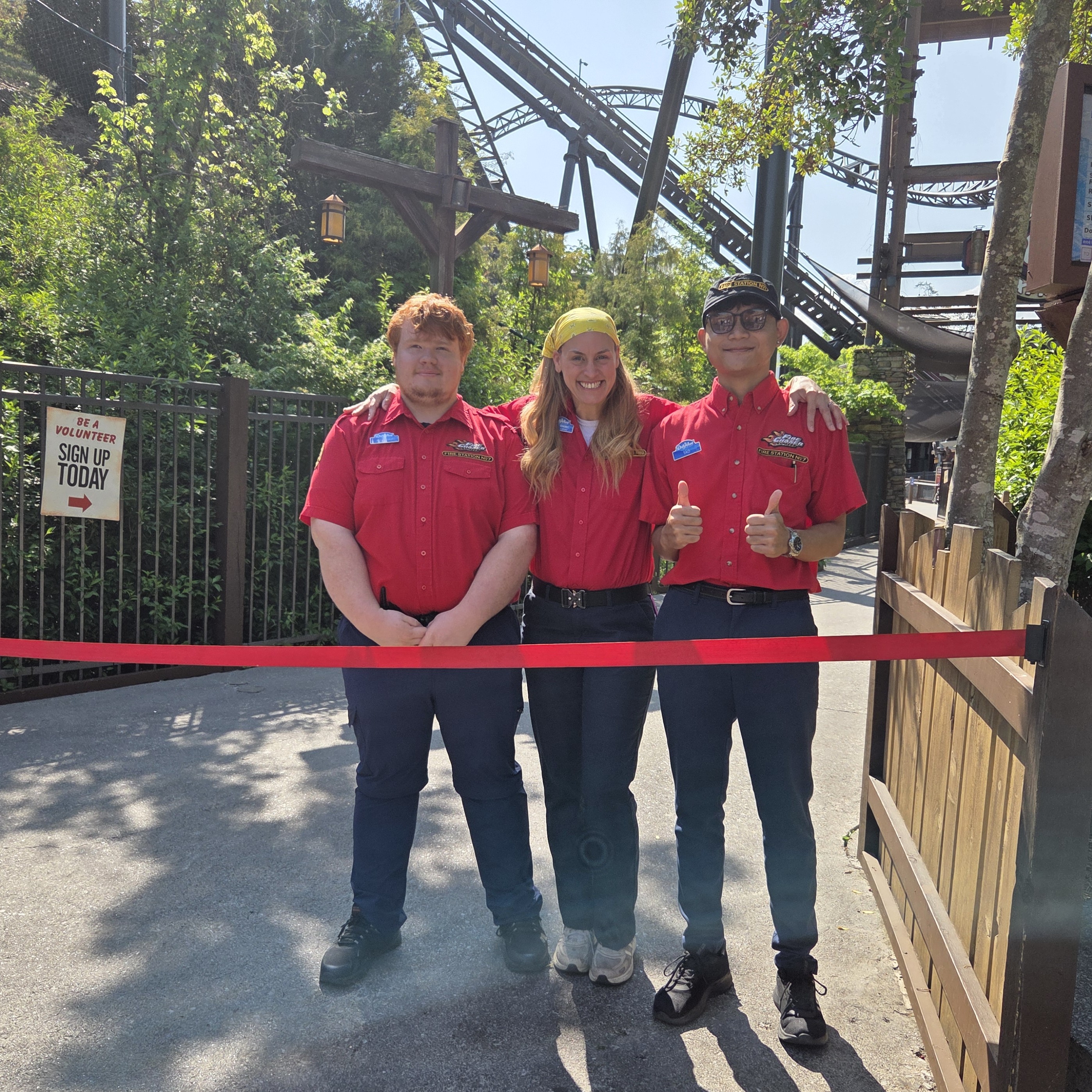 FireChaser Express employees standing outside the entry gates