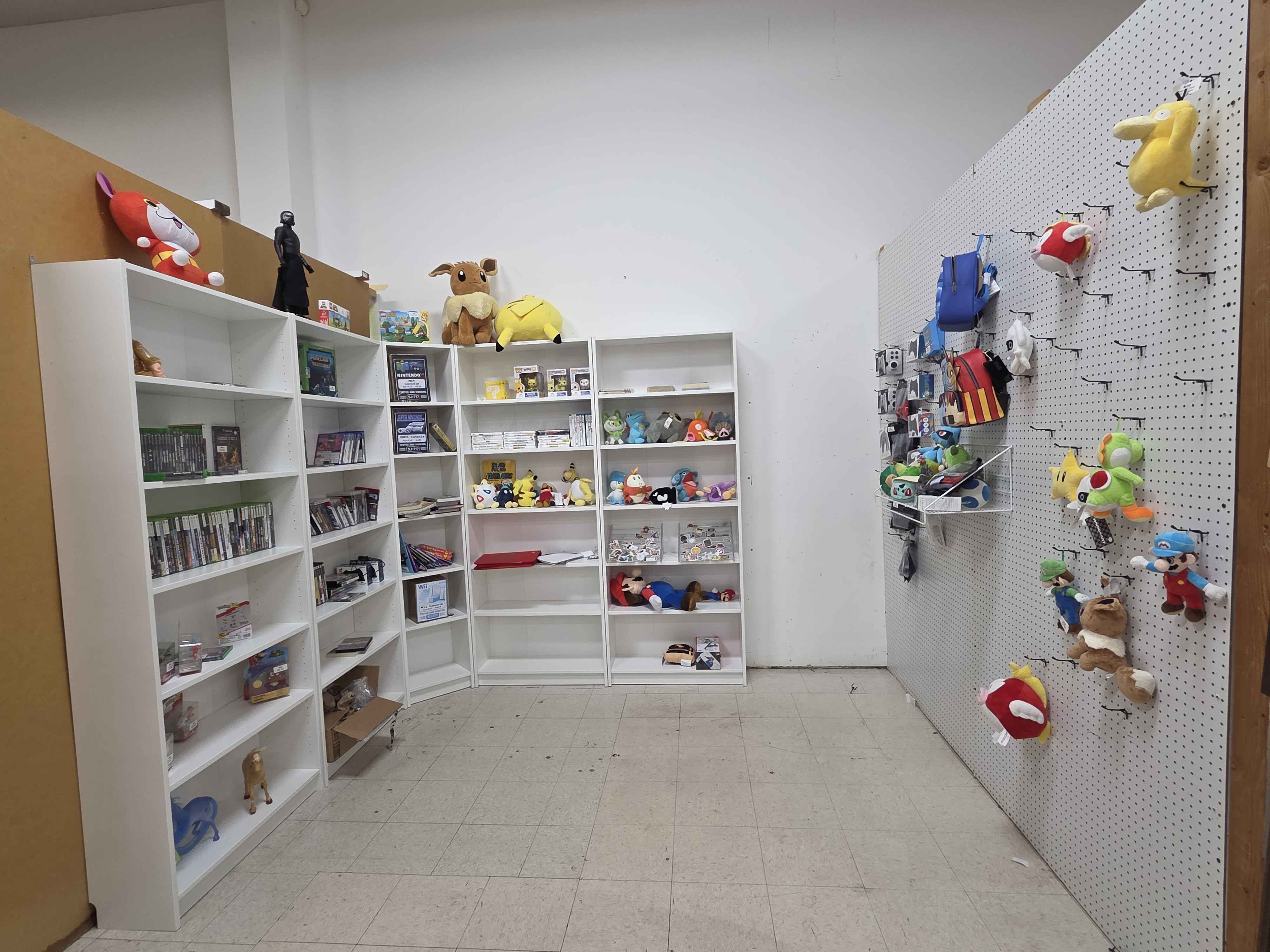 Open shot of a thrift space containing video game products